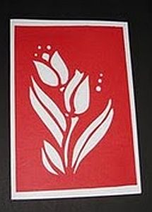 Hand-made cut greeting card with tulips