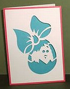 Hand-made cut greeting card with Easter Egg with a bow